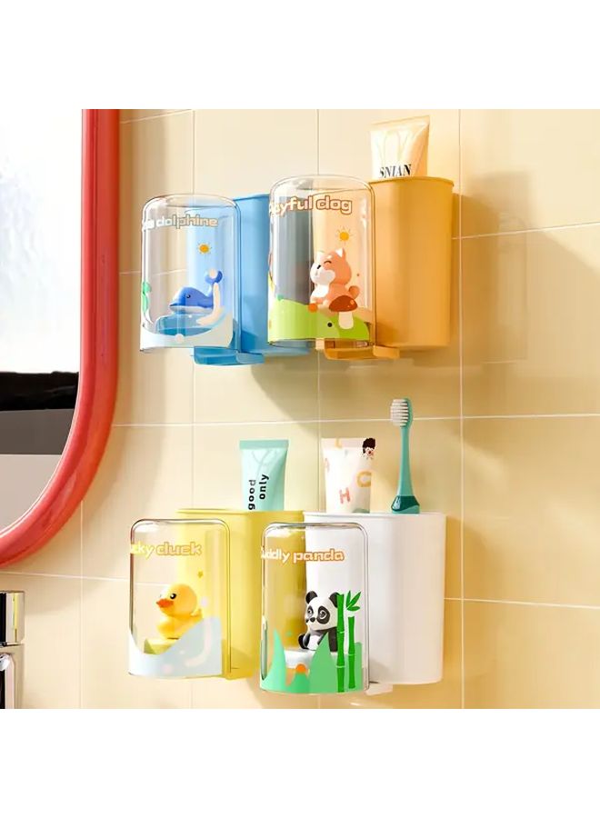 White Panda Wall Mounted Toothbrush Holder No Drilling Bathroom Organizer - Image 4